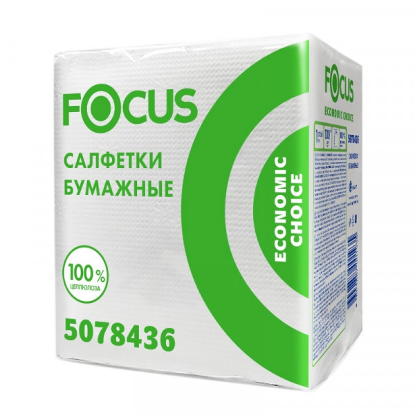 Салфетки бумажные Focus Eco 24*20см, 1 слой, цв.белый, 100 листов