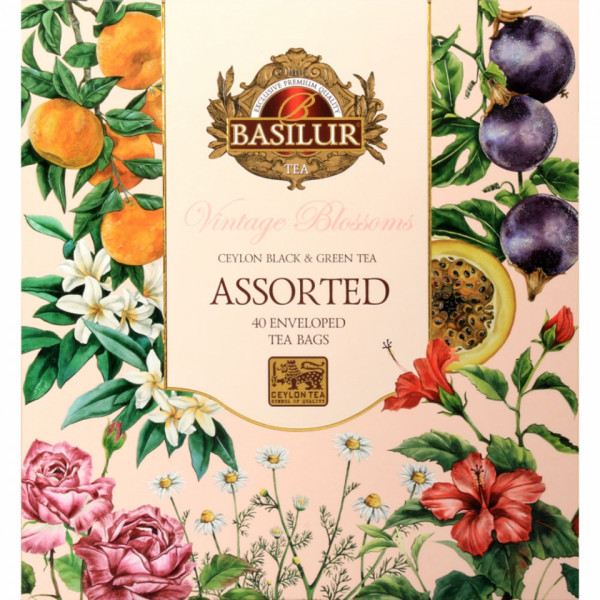 Чай Basilur 40*1,5 г., черный, зеленый, Винтажные цветы, ассорти 4 вкуса