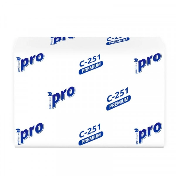 Салфетки бумажные PROtissue 16*21см, 2 слоя, V - сложение, цв.белый, 200 листов