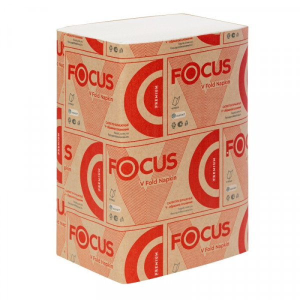 Салфетки бумажные Focus Premium 23*16,8см, 2 слоя, V - сложение, цв.белый, 200 листов