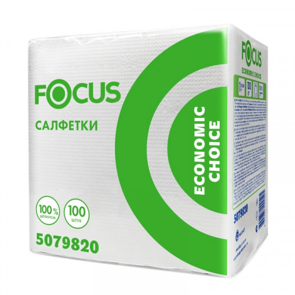Салфетки бумажные Focus 24*24см, 1 слой, цв.белый, 100 листов