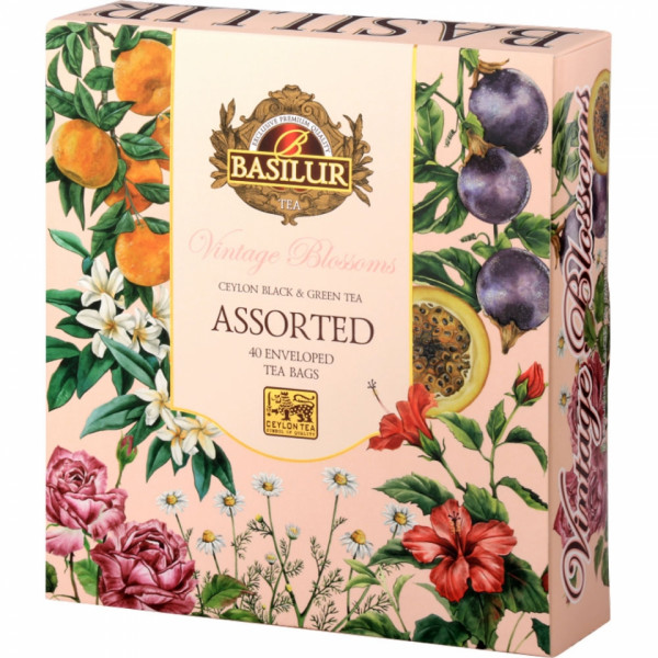 Чай Basilur 40*1,5 г., черный, зеленый, Винтажные цветы, ассорти 4 вкуса