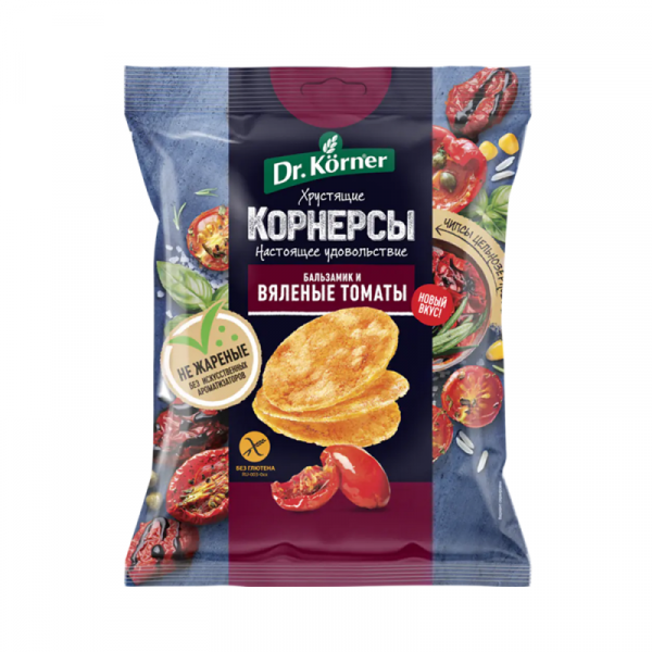 Чипсы цельнозерновые Dr.Korner 50 гр., кукурузно-рисовые с вялеными томатами и бальзамиком