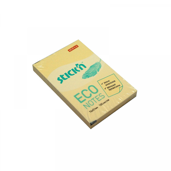 Блок самоклеящийся бумажный Stick`n ECO 21741 51x76мм 100лист. 60г/м2 пастель желтый
