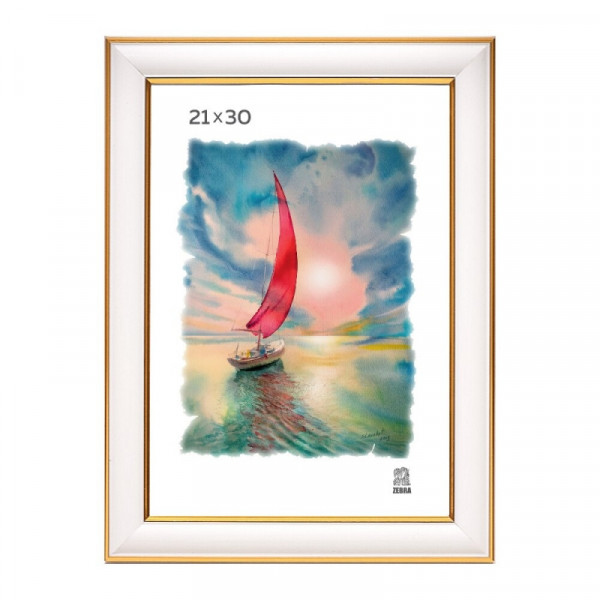 Фоторамка 21*30 см, 32 мм П6-600 Zebra пласт., со стеклом, белый