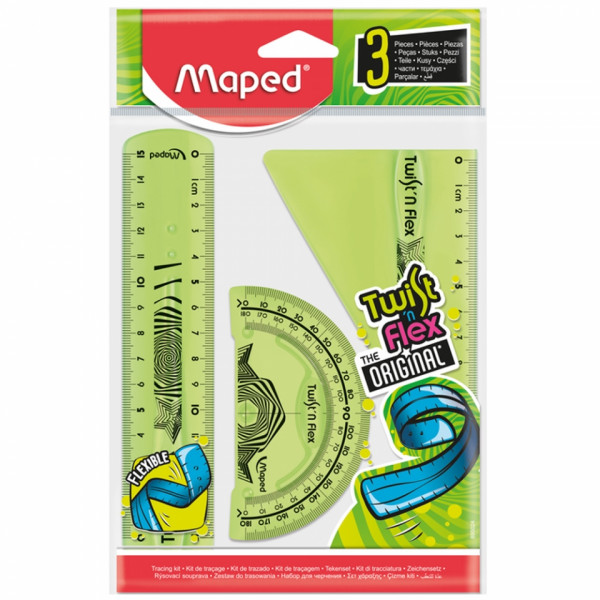 Линейка набор Twist'n Flex лин. 15 см+2 треуг. 30, 60 гр.+трансп. 180 гр., пласт., ассорти, блистер