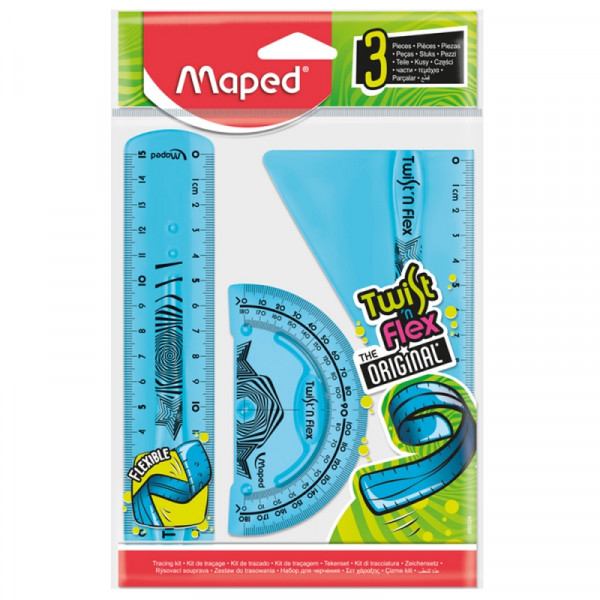 Линейка набор Twist'n Flex лин. 15 см+2 треуг. 30, 60 гр.+трансп. 180 гр., пласт., ассорти, блистер