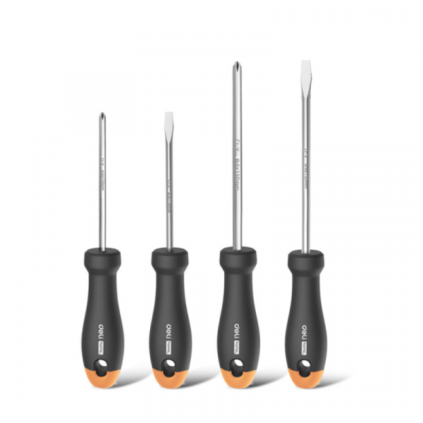 Отвертка Deli Home набор 4 шт., 2 SL, 2 PH, черный/оранжевый Отвертка Deli Home набор 4 шт., 2 SL, 2 PH, черный/оранжевый