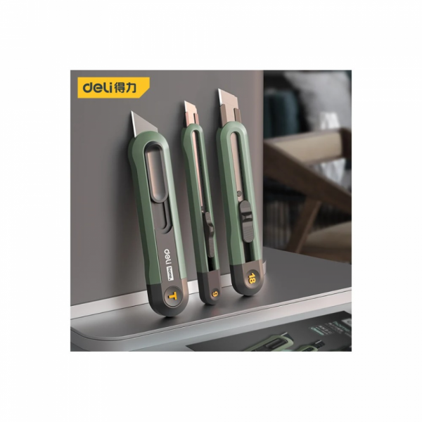Набор ножей строительных Deli HS EHT4003L 3 шт ножи 9мм/18мм/трапеция, Soft Touch, зеленый