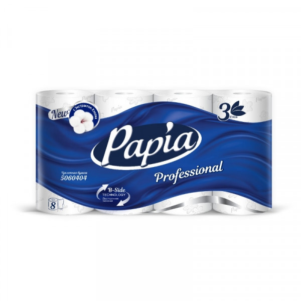 Бумага туалетная  Papia Professional 16,5м, 3 слоя, 8 рул, 100 целлюлоза
