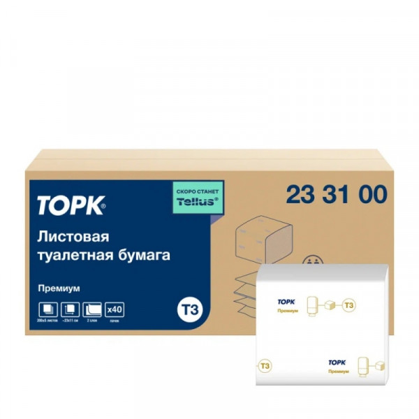 Бумага туалетная TORK Premium T3 листовая 200 листов, 2-сл.