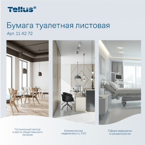 Бумага туалетная  Tellus Стандарт TР3 листовая 250 листов, 1-сл.