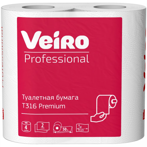 Бумага туалетная Veiro Professional Premium в стандартных рулонах, 4 рул, 50м, 2 слоя Бумага туалетная Veiro Professional Premium в стандартных рулонах, 4 рул, 50м, 2 слоя