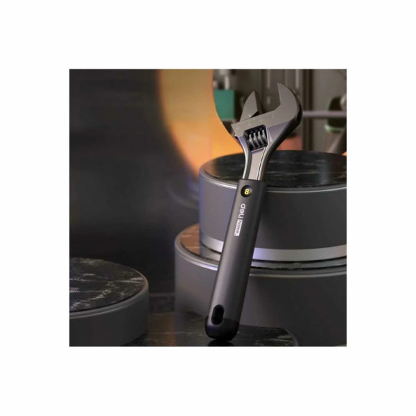 Ключ разводной Deli HS EHT1508 210 мм, раскрытие губок 0-28 мм, Soft Touch, черный