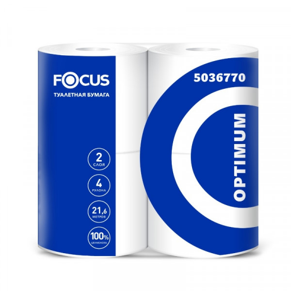 Бумага туалетная Focus Optimum 21,6м, 2 слоя, 4 рул, 100 целлюлоза