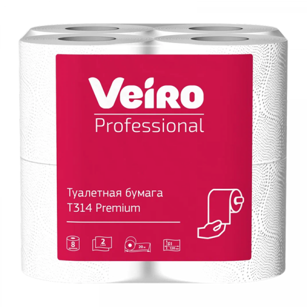 Бумага туалетная  Veiro Professional Premium в рулонах, 8 рул, 20м, 2 слоя