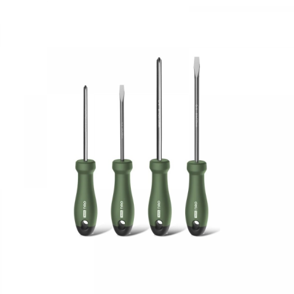 Набор отверток Deli HS HT1004L 4 шт.  PH1*100,PH2*150,SL5*100,SL6*150, Soft Touch, зеленый
