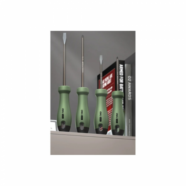 Набор отверток Deli HS HT1004L 4 шт.  PH1*100,PH2*150,SL5*100,SL6*150, Soft Touch, зеленый