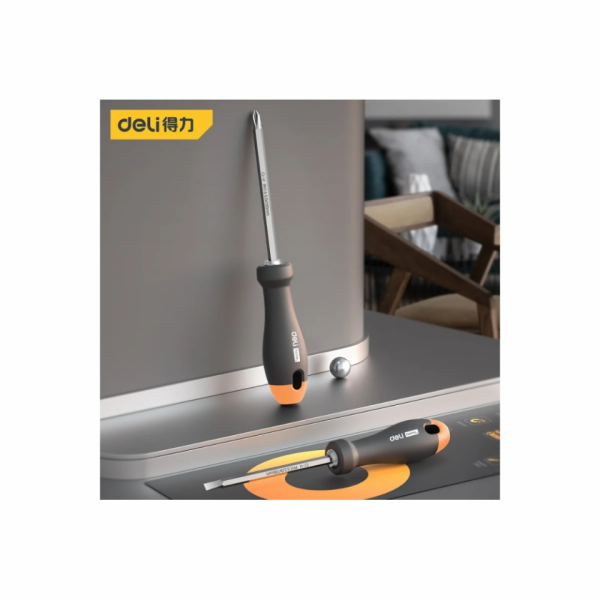 Отвертка Deli HS HT1055C PH1*100 мм, Soft Touch, оранжевый