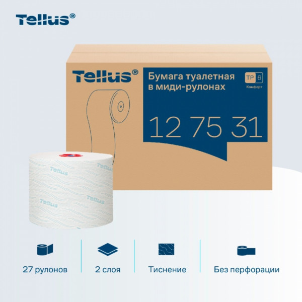 Бумага туалетная  Tellus Комфорт T6 в миди-рулонах 100м, 2-сл.