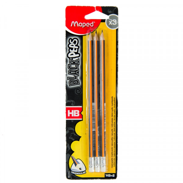 Карандаш прост. Black Peps HB, с ластиком, 3 шт., блистер, черный -30