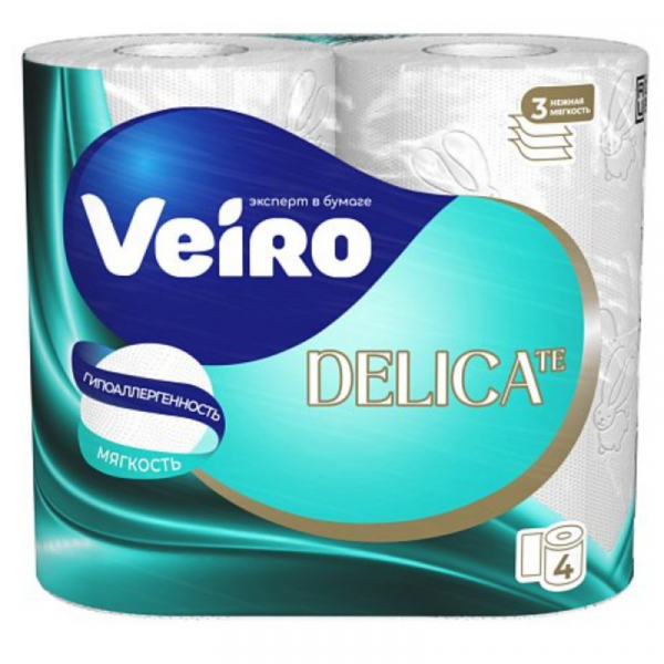 Бумага туалетная  Veiro Elite, 4 рул, цв.белый, 3-сл.