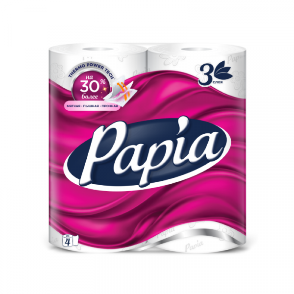 Бумага туалетная  Papia 16,5м, 3 слоя, 4 рул, 100 целлюлоза