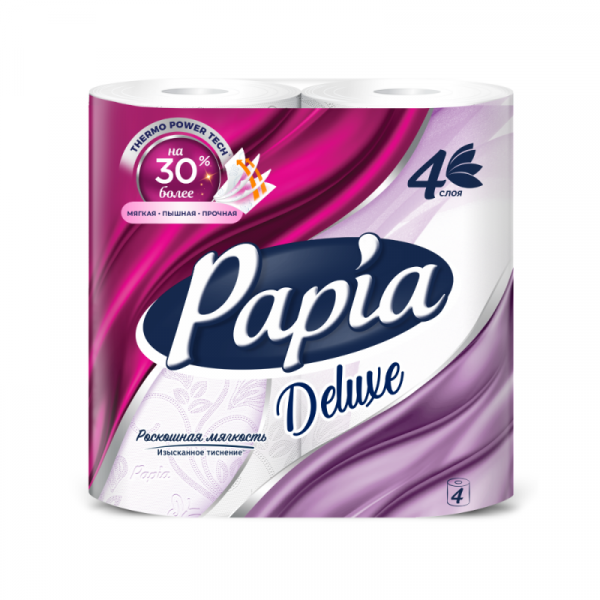 Бумага туалетная  Papia Deluxe 16,5м, 4 слоя, 4 рул, 100 целлюлоза