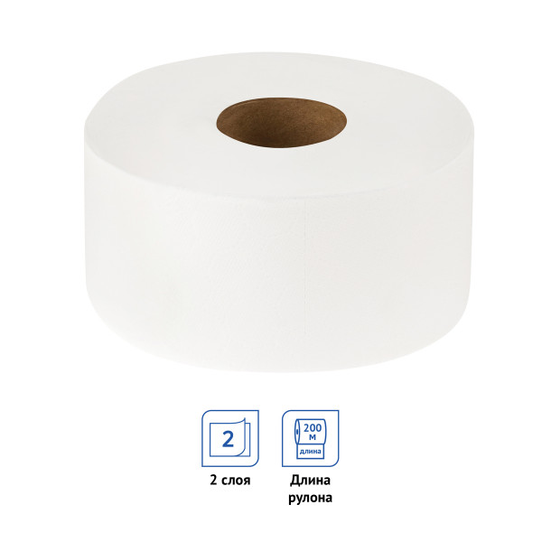Бумага туалетная OfficeClean Premium 2-слойная, мини-рулон, 200м/рул., мягкая, тиснение, белая, арт.300441