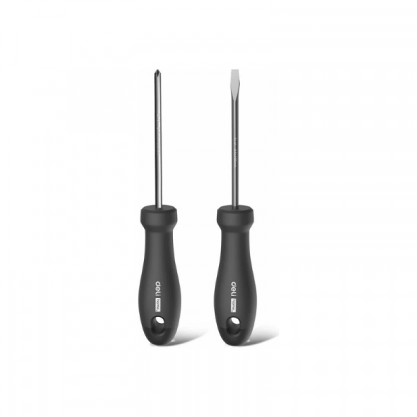 Набор отверток Deli HS EHT1002 2 шт.PH1*100,SL5*100, Soft Touch, черный Набор отверток Deli HS EHT1002 2 шт.PH1*100,SL5*100, Soft Touch, черный
