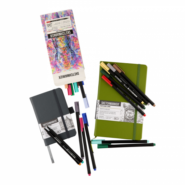 Ручка капиллярная Sketchmarker Artist fine pen Studio набор 24 шт.