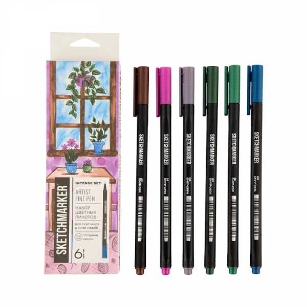 Ручка капиллярная Sketchmarker Artist fine pen Intense набор 6 шт.