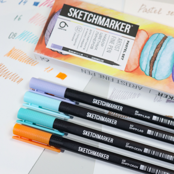 Ручка капиллярная Sketchmarker Artist fine pen Pastel набор 6 шт.