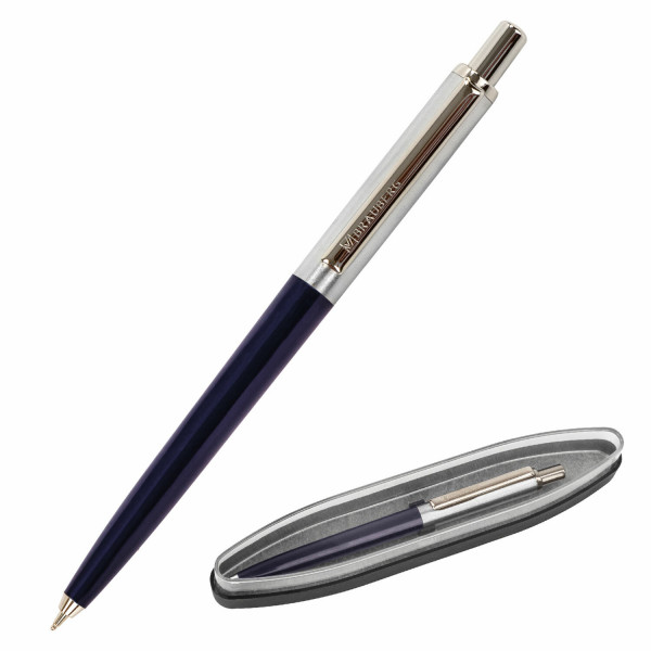 Ручка подарочная шариковая Brauberg Soprano корпус синий с серебристыми деталями, стержень синий