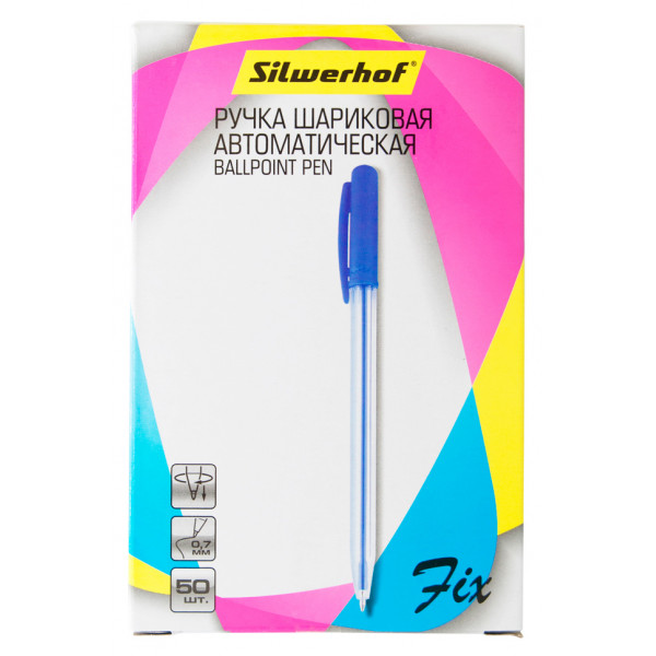 Ручка шариков. Silwerhof Fix 1171239 d0.7мм синяя, автоматическая одноразовая ручка поворотный мех-м