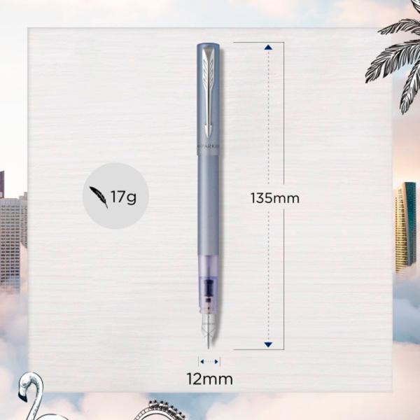 Ручка перьевая M Vector XL Silver Blue метал., подарочн. упак., серебристый, патрон синий