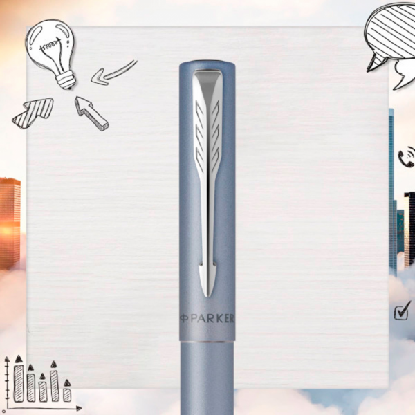 Ручка перьевая M Vector XL Silver Blue метал., подарочн. упак., серебристый, патрон синий