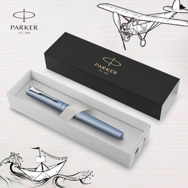 Ручка перьевая M Vector XL Silver Blue метал., подарочн. упак., серебристый, патрон синий