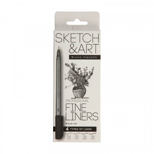 Набор ручек капиллярных Professional Fine Liners 0,4-0,8 мм, пласт., серый., стерж. черный, 4 шт.