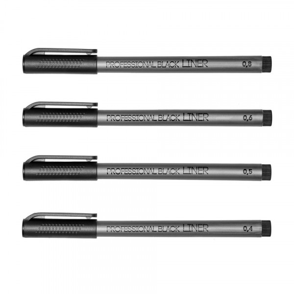 Набор ручек капиллярных Professional Fine Liners 0,4-0,8 мм, пласт., серый., стерж. черный, 4 шт.