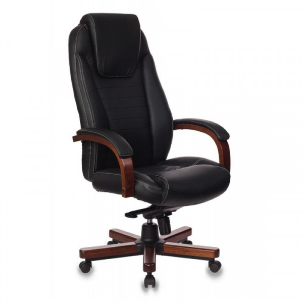 Кресло д/руководителя Бюрократ T-9923WALNUT нат. кожа, черный, крестов. металл/дерево