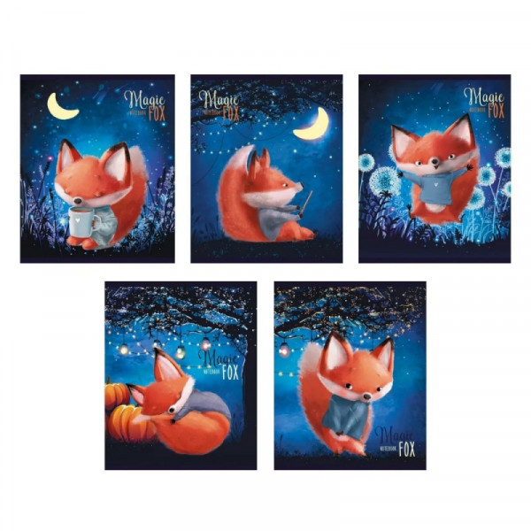 Тетрадь А5 48 л., клет. Magic Fox скоба сбоку, обл. карт., мелов. картон, ассорти Тетрадь А5 48 л., клет. Magic Fox скоба сбоку, обл. карт., мелов. картон, ассорти