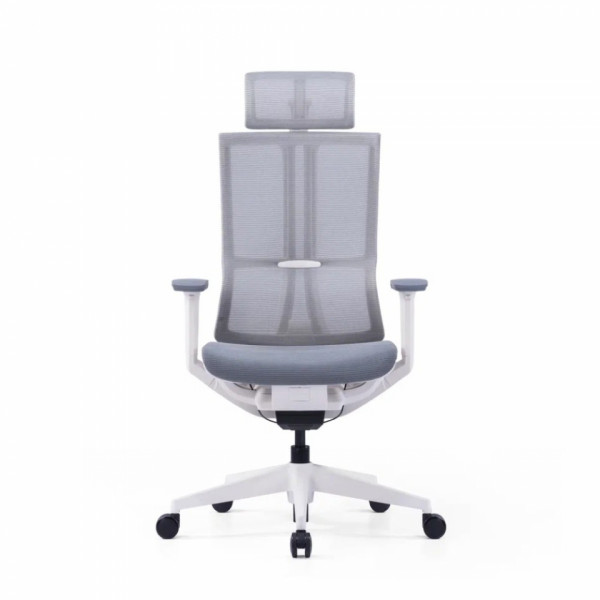 Кресло д/руководителя SitZone E-303-001A-P1-WH сетка, серый, крестов. пластик, корпус белый, регулир. подголов., регулир. подлокотн., слайдер