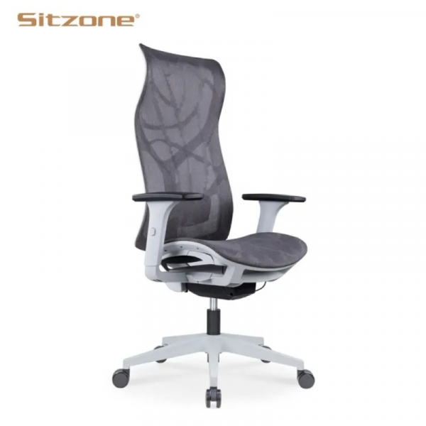 Кресло д/руководителя SitZone CH-283A-HS-P1 сетка, серый, крестов. пластик, корпус белый, регулир. подлокотн., слайдер 