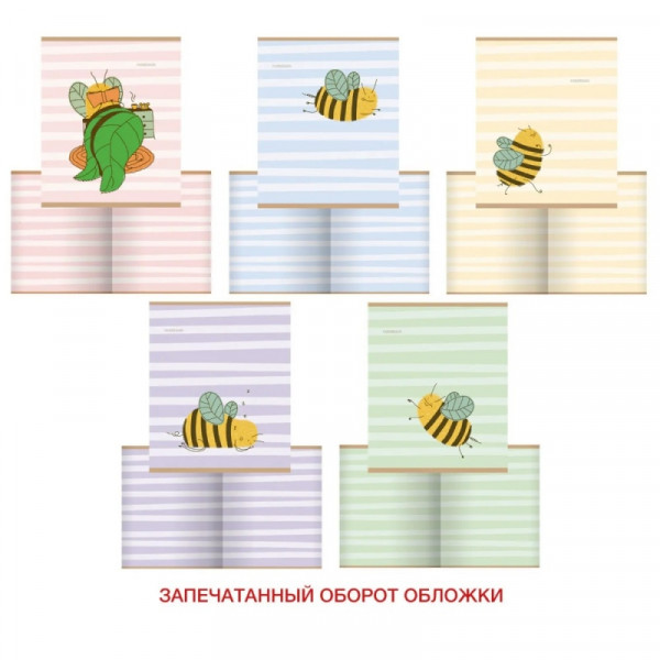 Тетрадь А5 48 л., клет. День пчелы скоба сбоку, обл. карт., ассорти