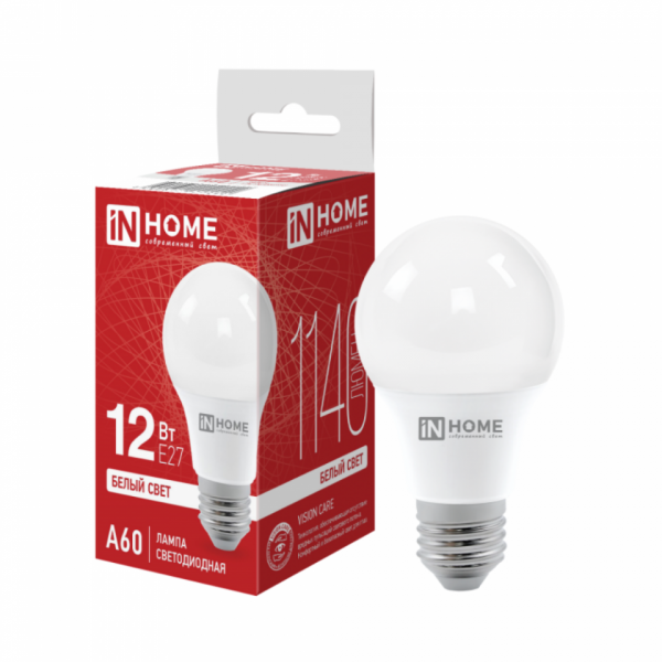Лампа светодиодная In Home LED A-60-VC, груша, 15Вт, белый, E27