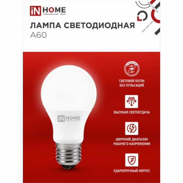 Лампа светодиодная In Home LED A-60-VC, груша, 15Вт, белый, E27