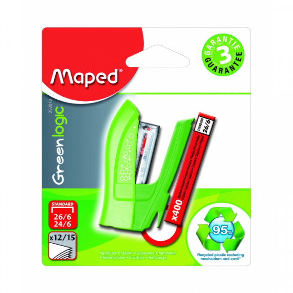 Скобосшиватель 12/15 л. Greenlogic Standard Mini + скоба, серебристый, блистер