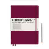 Блокнот А4+ 225*315 мм, 123 л., в клетку Leuchtturm1917.  Master Slim тв. обл., кожзам., на резинке, красный портвейн