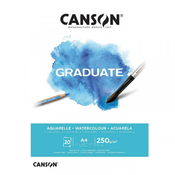 Блок-склейка бумаги для акварели Canson Graduate 21*29,7 см, 250 г/м2, 20 л.